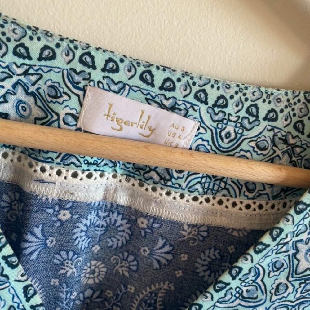 TIGERLILY Cameli Blue Patchwork Paisley Long Sleeve Blouse - Picture 12 of 12